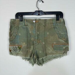 Anthropologie Pilcro & The Letterpress Camo Peace Sign Utility Short Hippie Boho